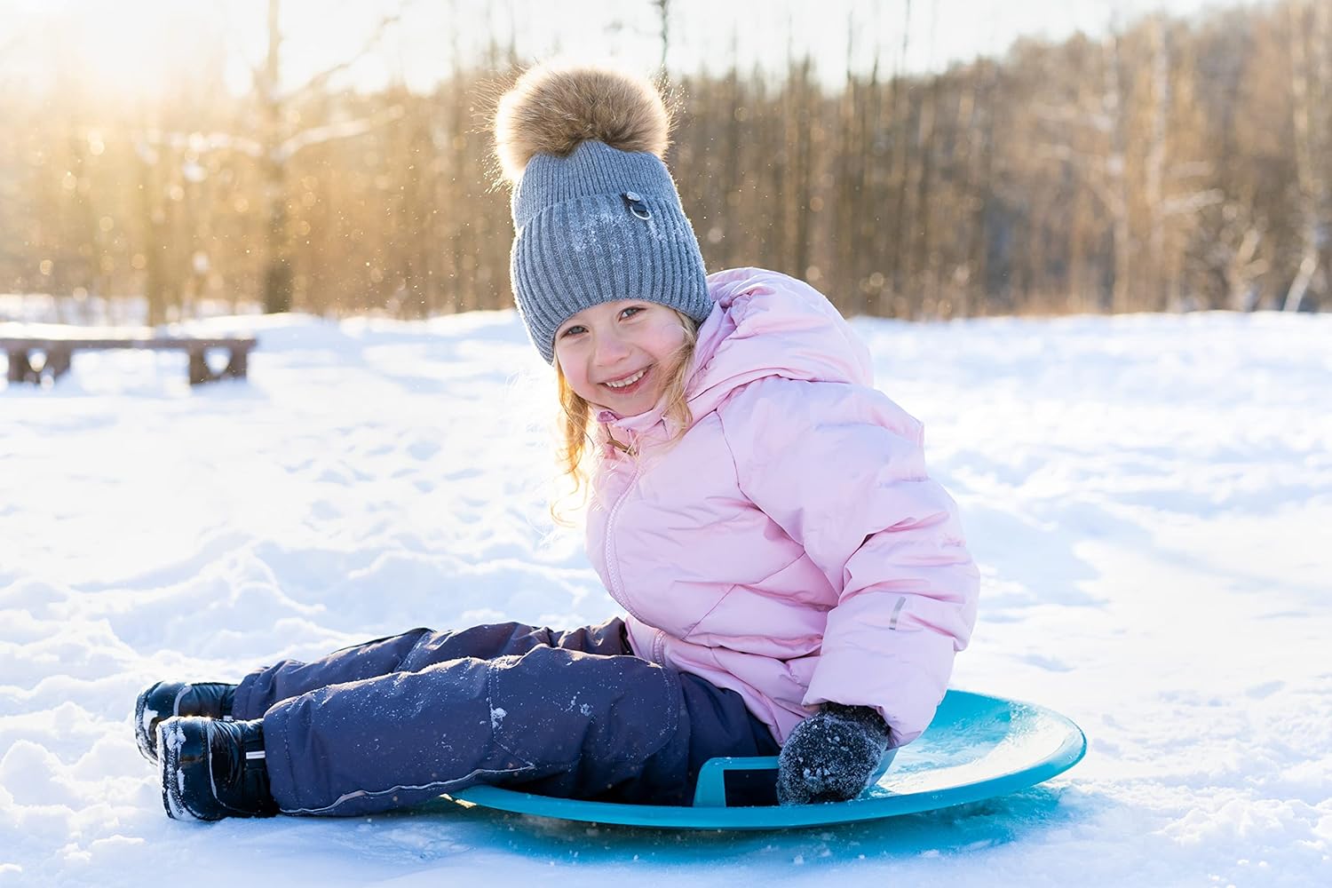 25" Downhill Saucer Snow Sleds | Durable Handles & Safe for All Ages, Color Options: Black, Red, Pink, or Ice Blue