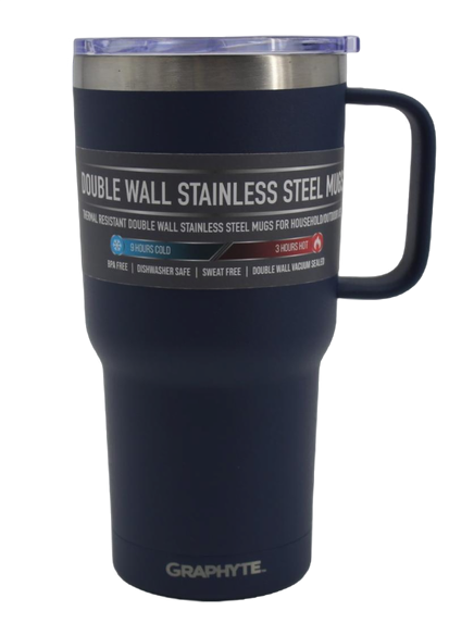 Assorted Sizes: GRAPHYTE Double Wall Vacuum Insulated Stainless Steel Mugs with Handle and Slider Lid, Assorted Sizes and Colors