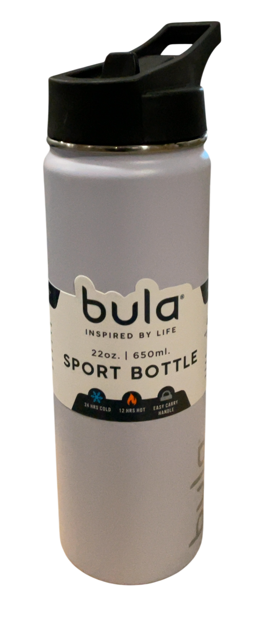 Bula 22oz Slim Sport w/ Pop Up Straw Double Wall Stainless Steel Hydration Bottle, Cold 24 Hours, (Midnight Blue, White, Black, Lavender Frog, Cotton Candy, Ice Blue, Mint, Orchid)