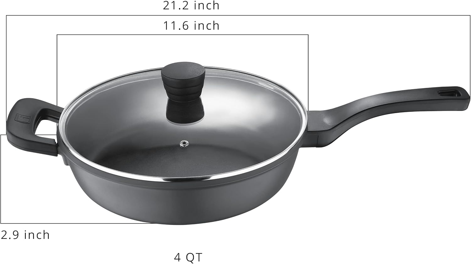 Bergner 11 inch / 4 Quart Covered Aluminum Saute Fry Pan Skillet, Gray