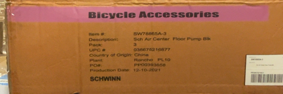 Schwinn Air Center Floor Bike Pump, Fits Schrader and Presta Valve Types, Portable Air Pump, Bike Accessories Black