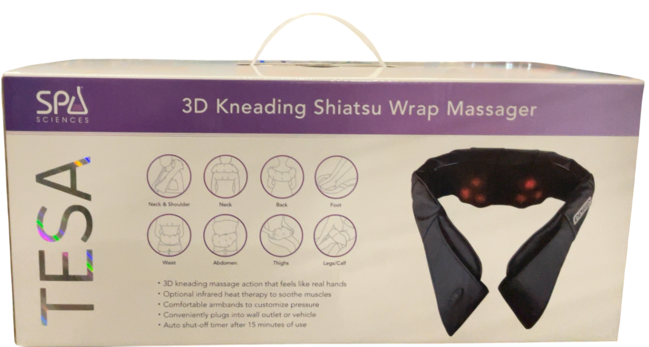 SPA SCIENCES - TESA Shiatsu Wrap Massager - Multifunction Deep Tissue Massager - for Neck, Back, Shoulders - 8 Massage Nodes, Soothing Heat, Auto Shutoff Timer