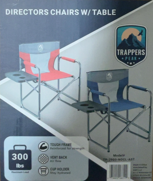 Directors Camping Chair w/Side Table, Steel Frame Folding Chair, Heavy Duty Camp Chair Supports 300 lbs, Folding Outdoor Patio Chair w/Breathable Mesh Back and Padded Armrests, Blue and Red Assorted Case, (3 Blue and 3 Red)