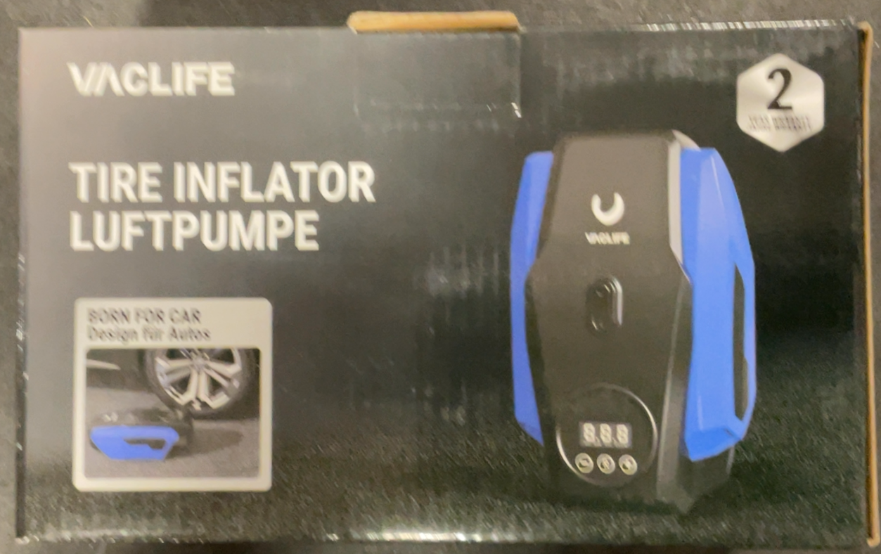 Tire Inflator Portable Air Compressor - Air Pump for Car Tires - 12V DC Compact Tire Pump with Auto Shutoff Function - Multipurpose Car Accessory with LED Light, Blue or Yellow
