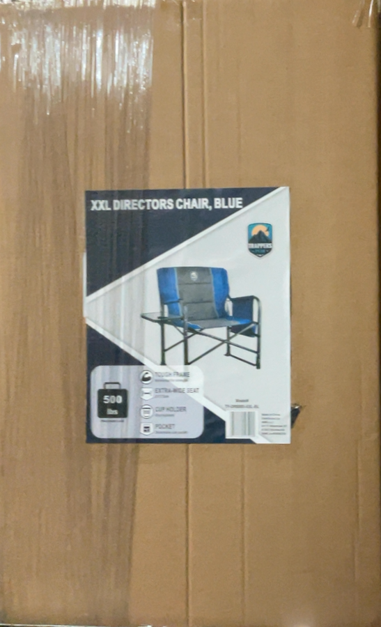 XXL Directors Chair with Foldable Side Table & Side Pocket, Blue