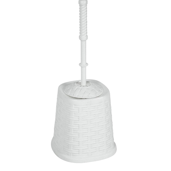 Superio Toilet Bowl Brush and Holder set, Wicker Style, Color Options:  White and Beige