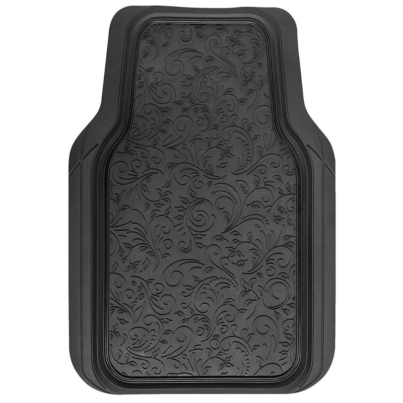 Pilot Universal Fit Black Floral Rubber Floor Mats, Set of 4