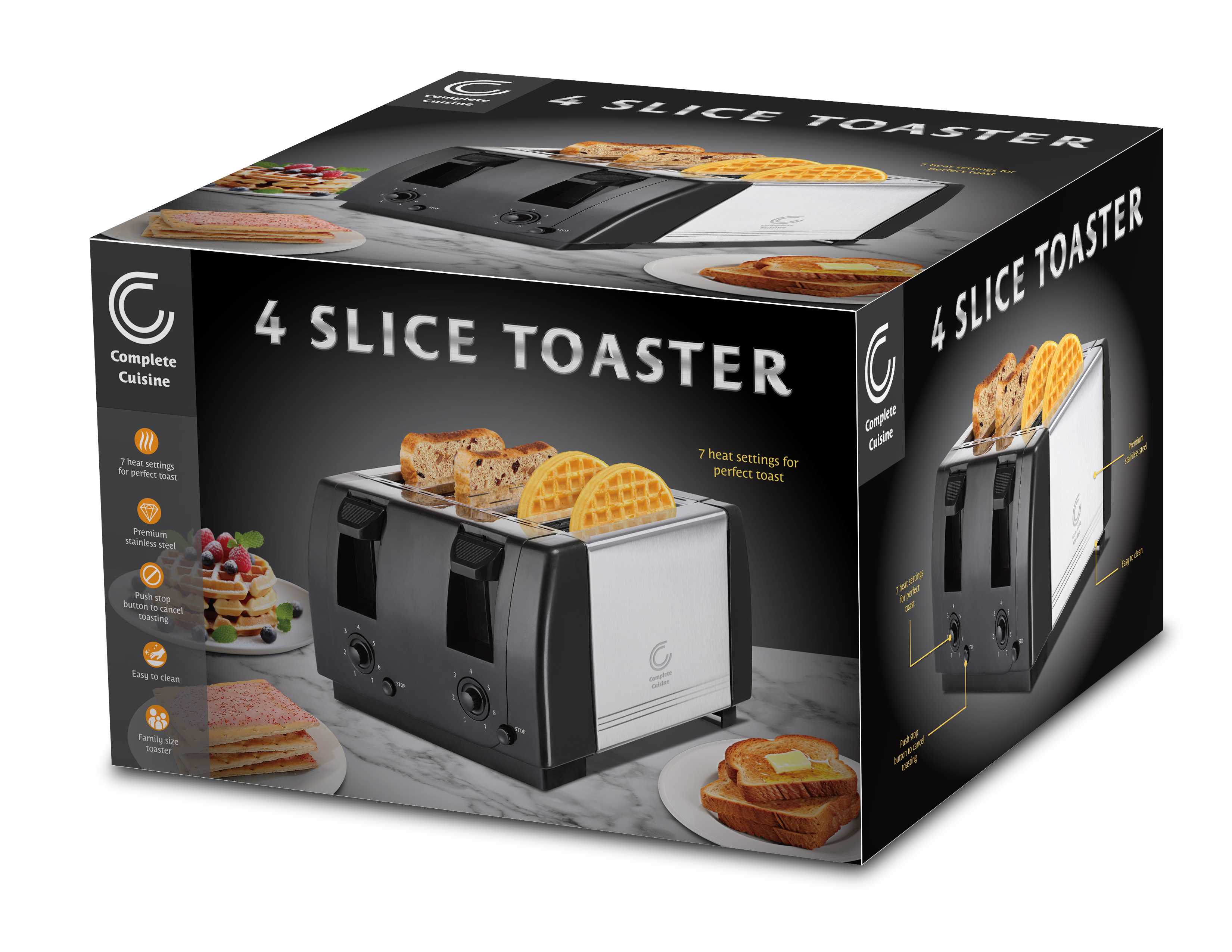 Complete Cuisine 4 Slice Family Size Toaster, Stainless Steel