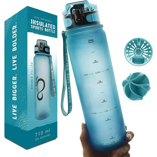 Live Infinitely Insulated Water Bottle with Time Marker BPA-Free 24 Oz (Available in 11 Colors)