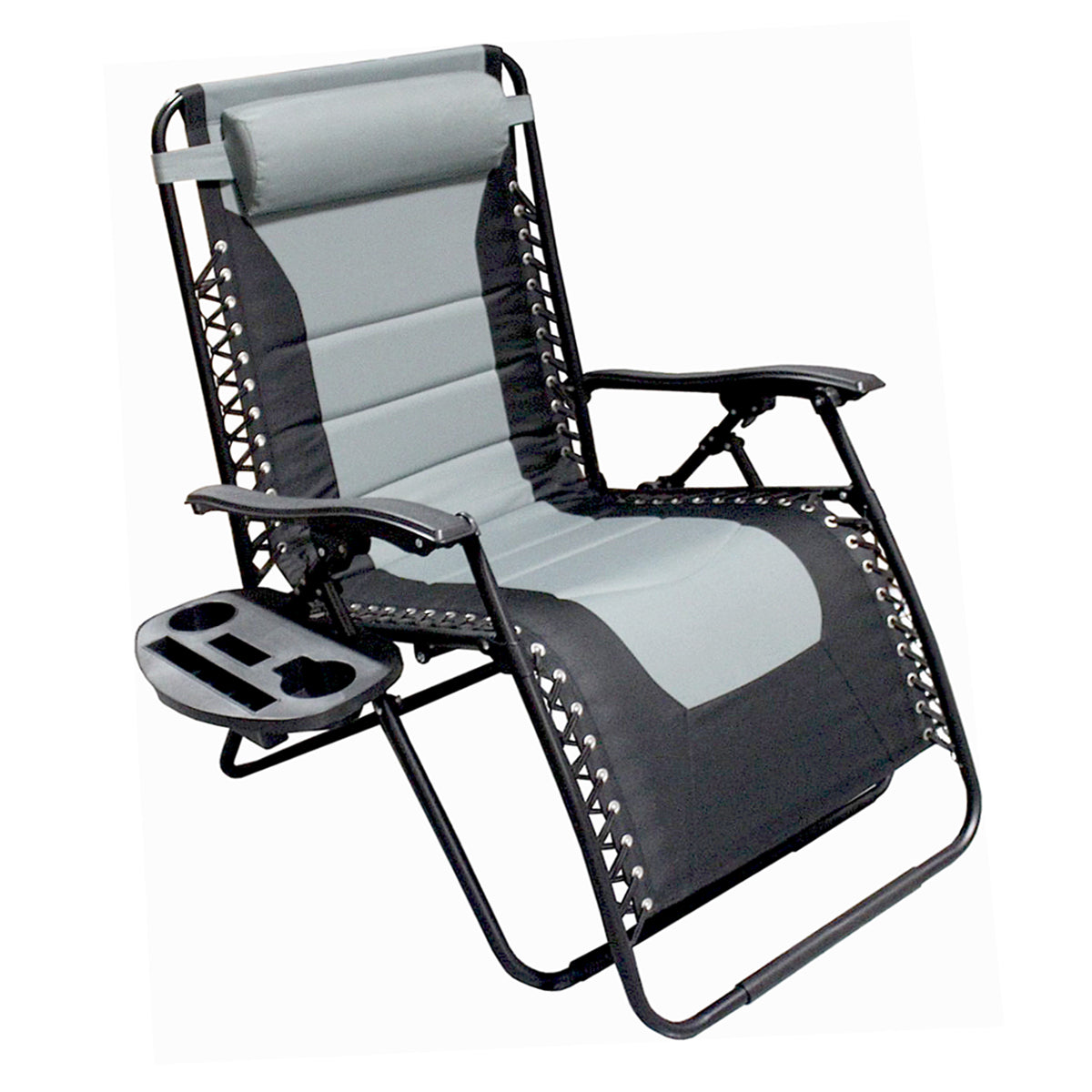 Trappers Peak Padded Zero Gravity Chair with Removable Pillow and Side Table, Grey/Black