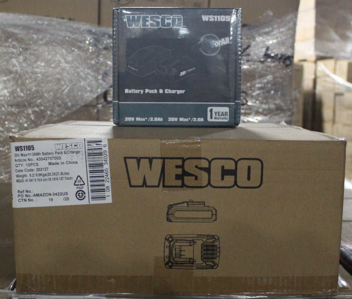 WESCO WS1105 Lithium-Ion Battery and Charger Set 18 V (18 V System, 2.0 Ah Battery, Charger, in Box)