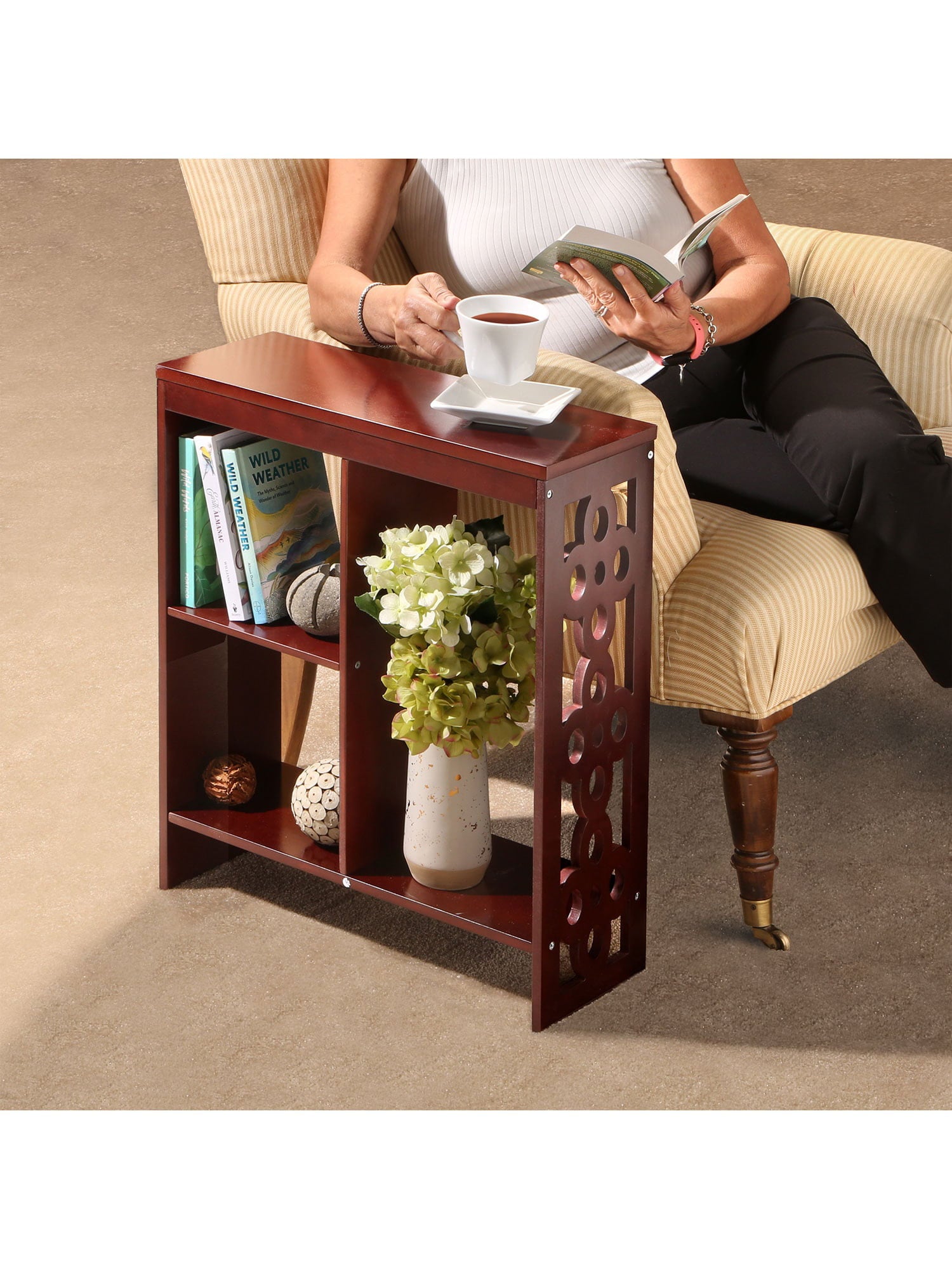 ETNA Products ETNA Slim End Table with Shelves, Narrow Side Table with Storage