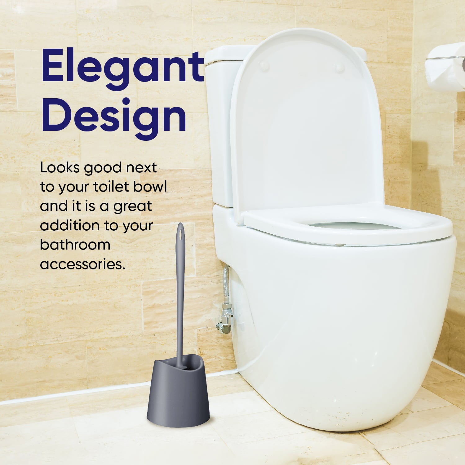 Superio Brand Modern Toilet Brush and Holder, Plastic, Color Options:  Purple, Grey, Taupe and Black