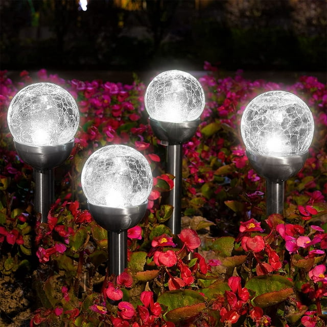 Cracked Glass Ball Garden Lights, Outdoor Waterproof Cool White Decorative LED Landscape Lighting for Patio Lawn Yard Path Decor, Stainless Steel