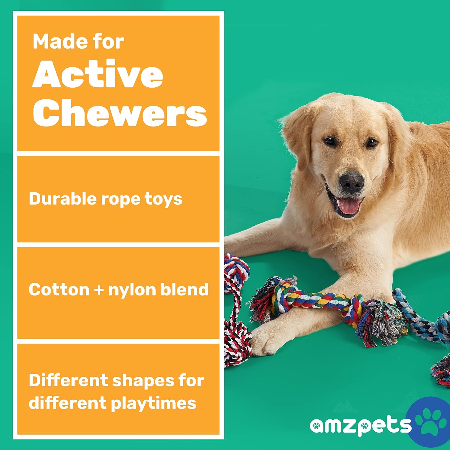 AMZpets Dog Toys for Aggressive Chewers, Dog Accessories Ropes for Medium or Large Breed, Knotted, Heavy Rope for Tug of War, Fetch, Teething, Choose Options: 2 Robe Balls with Handles, Rope Ball, 2 Large Ropes, Or 2 Medium Ropes