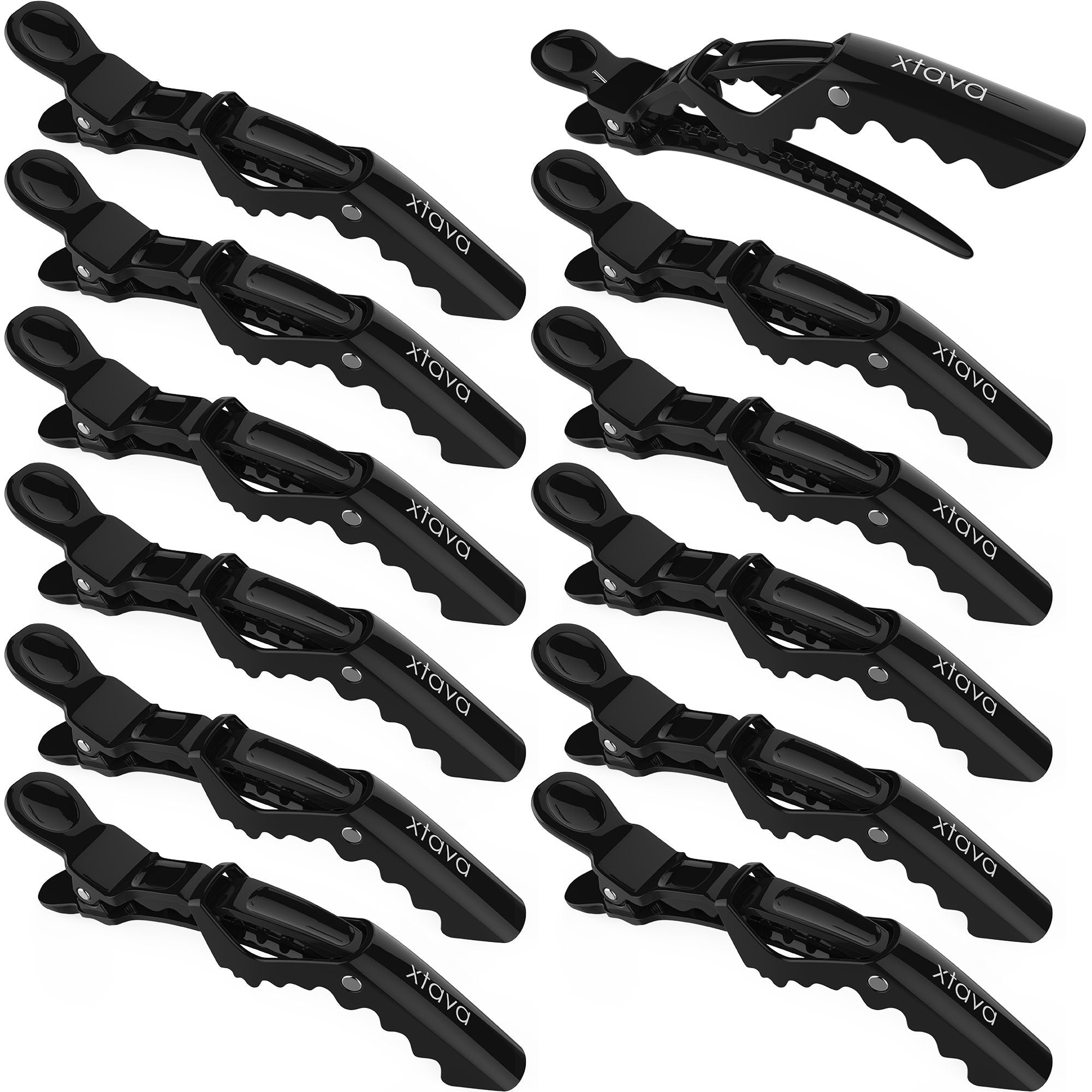 Xtava Styling Hair Clips for Women - 12 pcs Professional Plastic Hair Sectioning Clips - Durable Alligator Hair Clip with Nonslip Grip and Wide Teeth for Easy Styling of Thick and Thin Hair