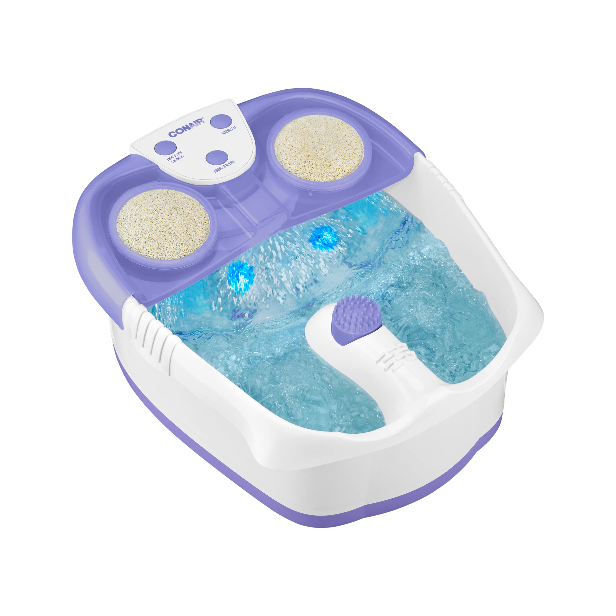 Conair Waterfall Pedicure Foot Spa Bath with Blue LED Lights with Bubbles and Rollers, Purple/White
