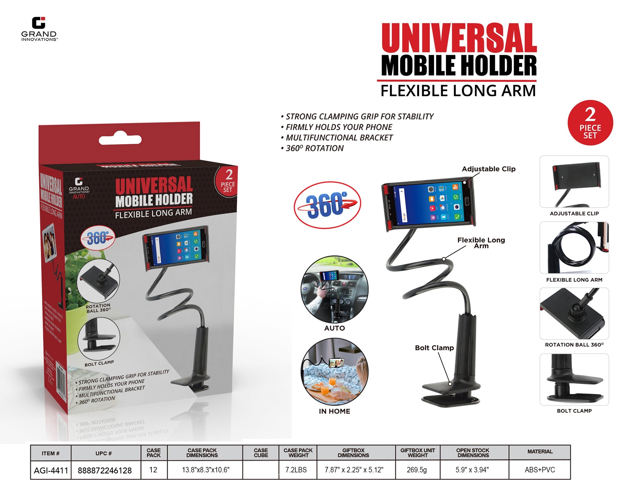 Grand Innovations Auto, Universal Phone Holder Mount, Choose Between Different Style Options