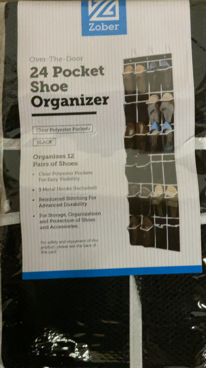 Zober Over The Door Shoe Organizer - 24 Breathable Pockets, Hanging Shoe Holder for Maximizing Shoe Storage, Accessories, Toiletries, Laundry Items. 64in x 18in Black