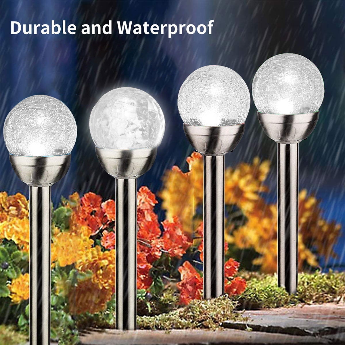 Cracked Glass Ball Garden Lights, Outdoor Waterproof Cool White Decorative LED Landscape Lighting for Patio Lawn Yard Path Decor, Stainless Steel