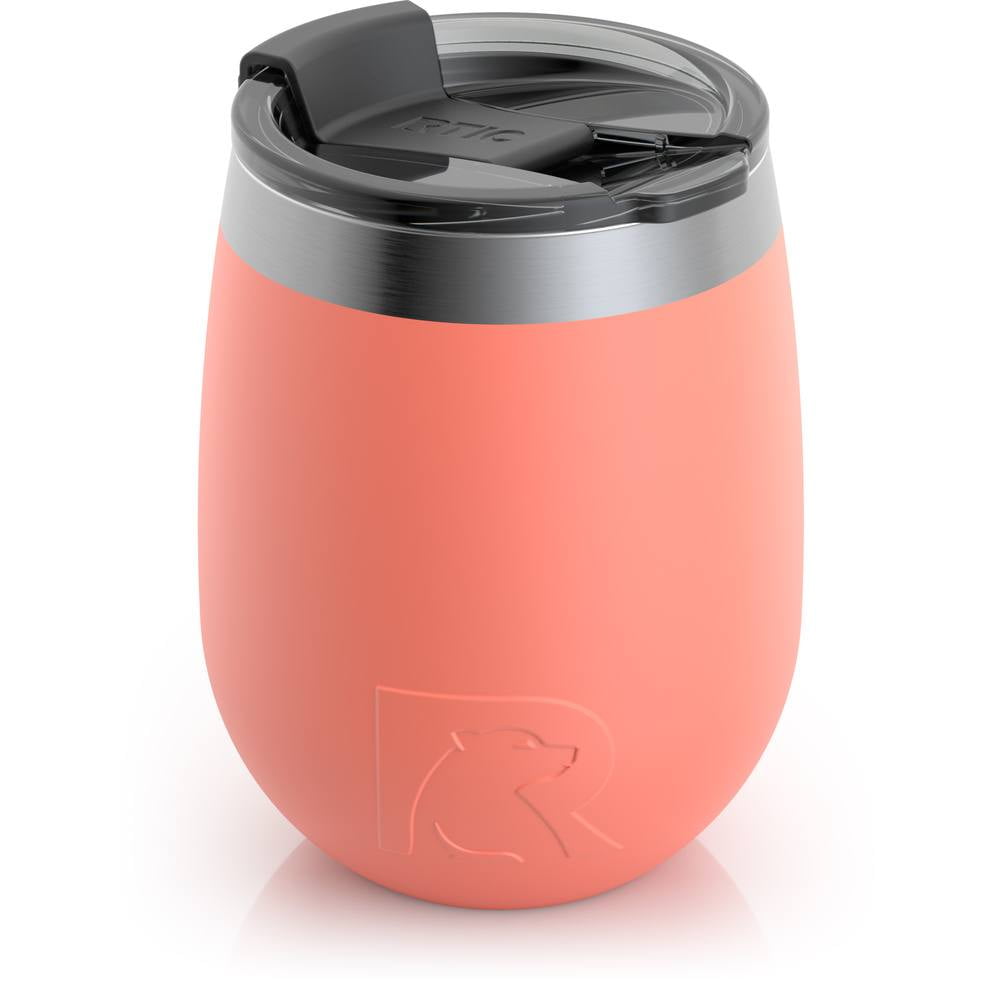 RTIC Insulated Wine Tumbler with Lid, Stainless Steel Metal, Stemless Wine Glass for Travel, Picnics, Outdoor Camping, Black, 10 oz Cup, Color Options: Black, Coral, Navy