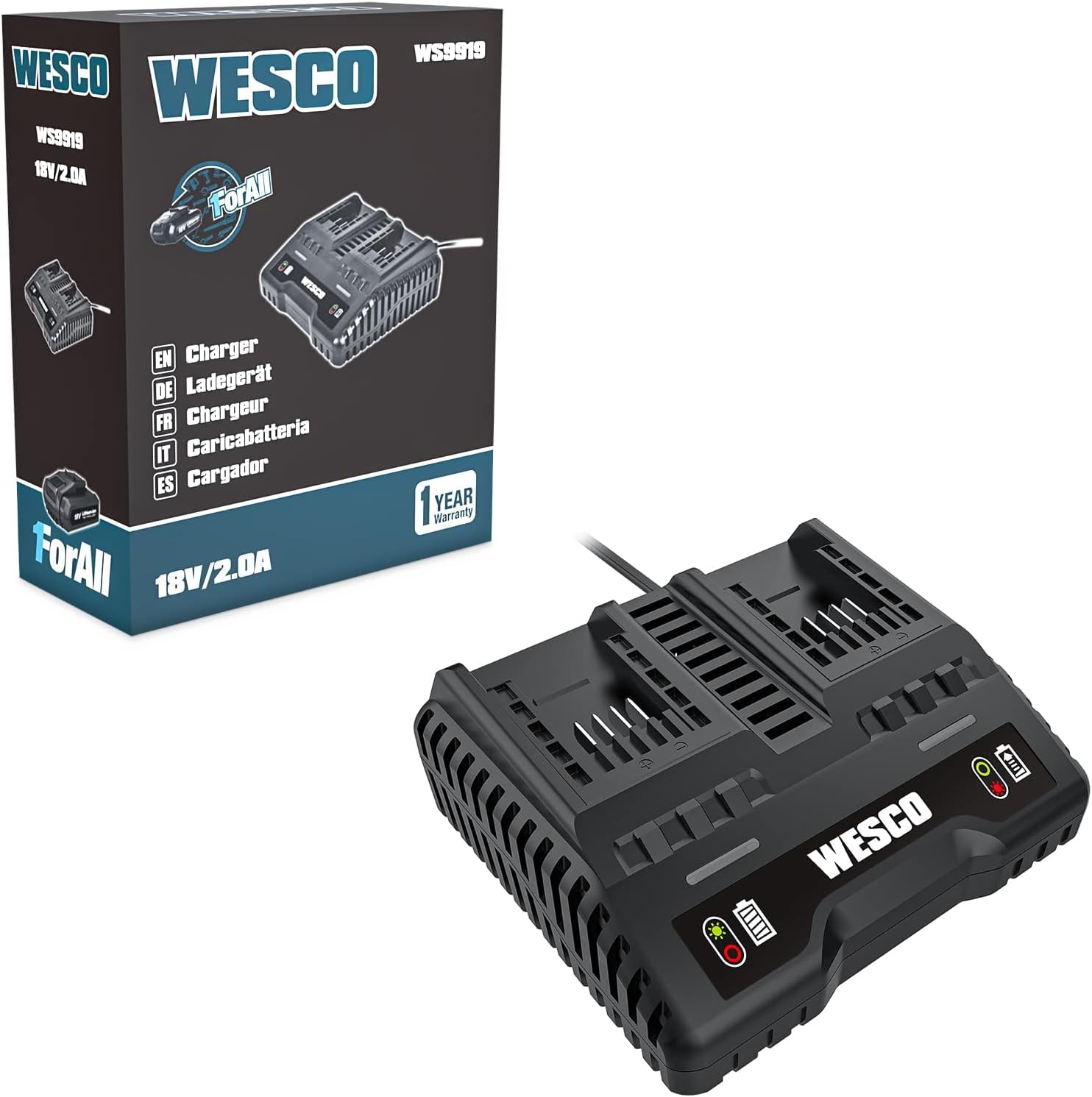 WESCO 2x 18V/ 2A Dual Port Battery Charger, WS9919