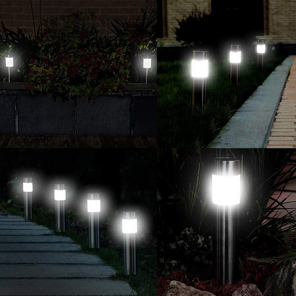 Solar Bollard Lights Pathway Lights LED, Landscape Light Outdoor Waterproof Cool White Light for Garden Pathway Lawn, Stainless Steel