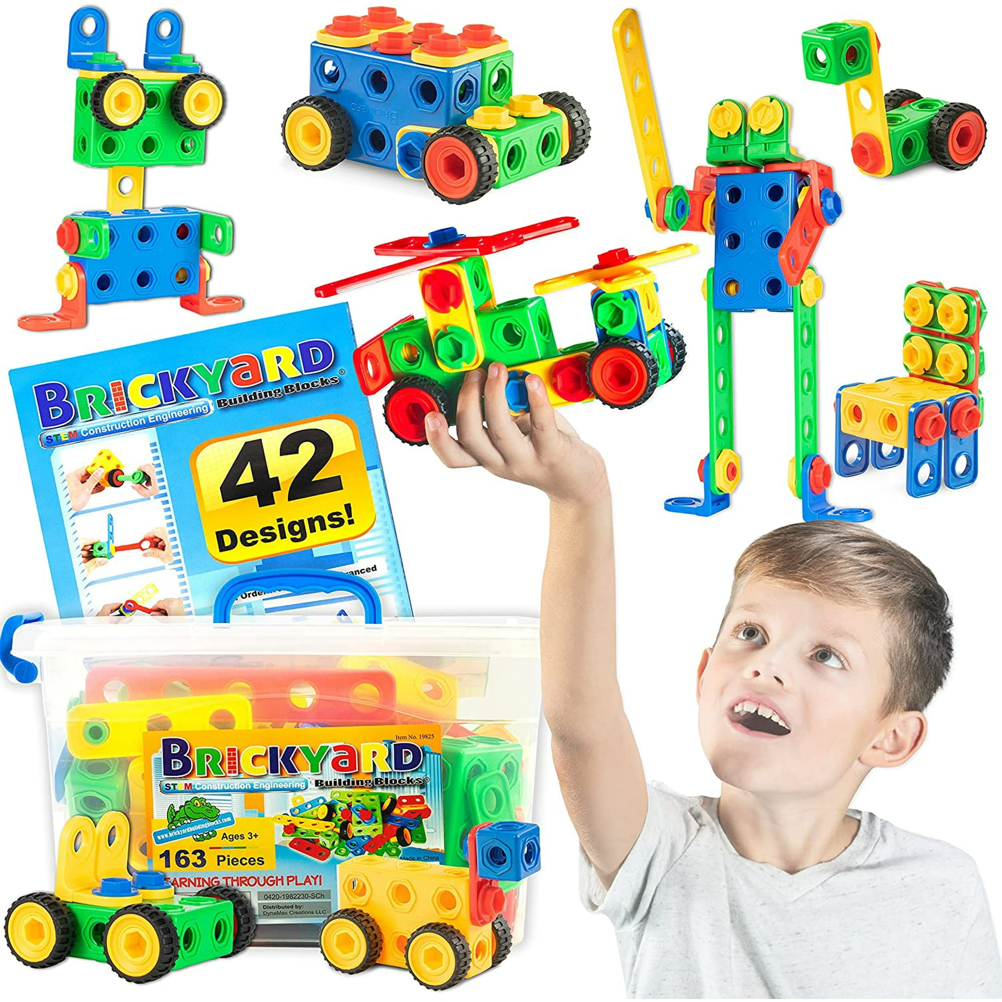 Brickyard Building Blocks STEM Toys & Activities - Educational Building Toys with 163 Pieces, Kid-Friendly Tools, Design Guide and Toy Storage Box