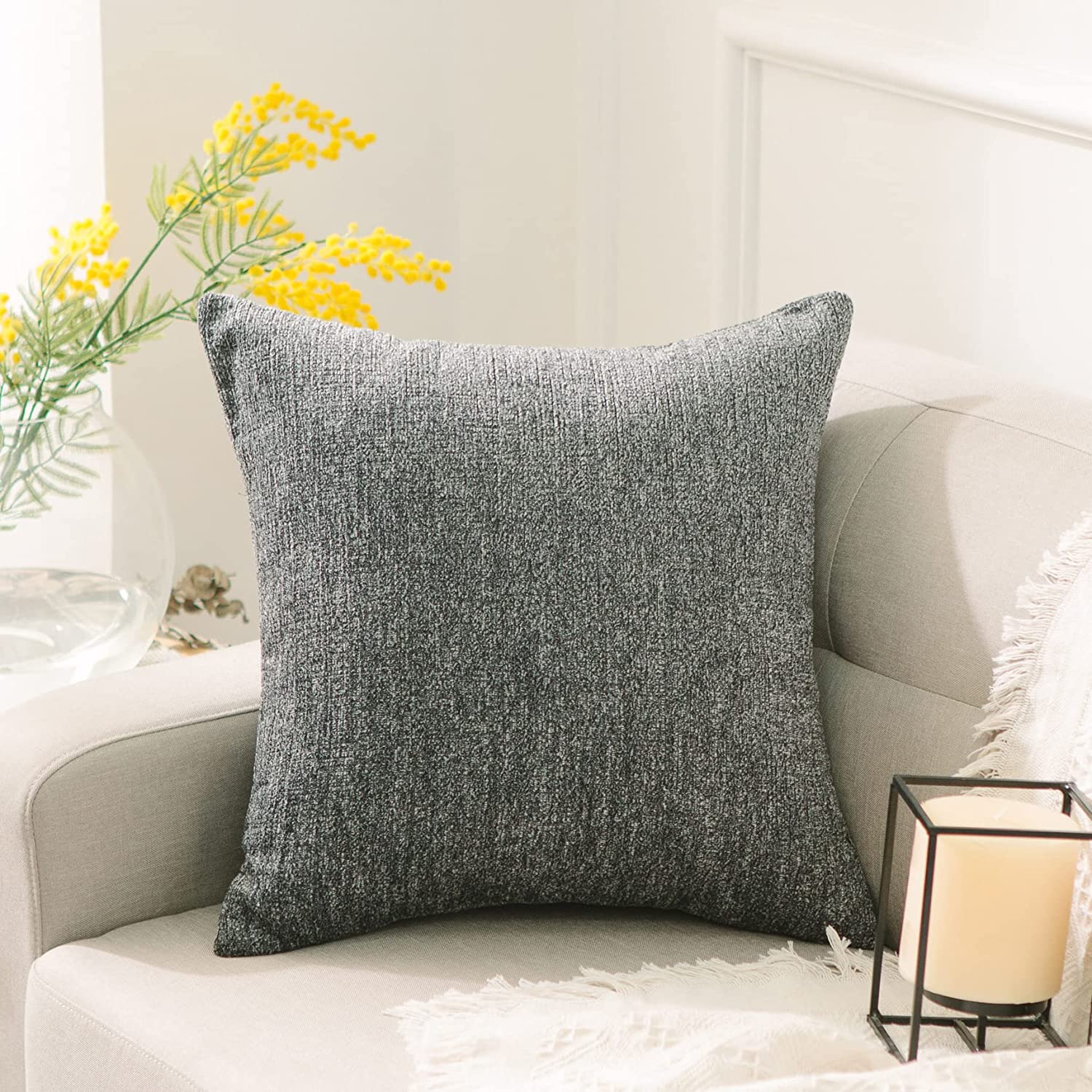 Decorative Chenille Pillow, Grey, FOB KS