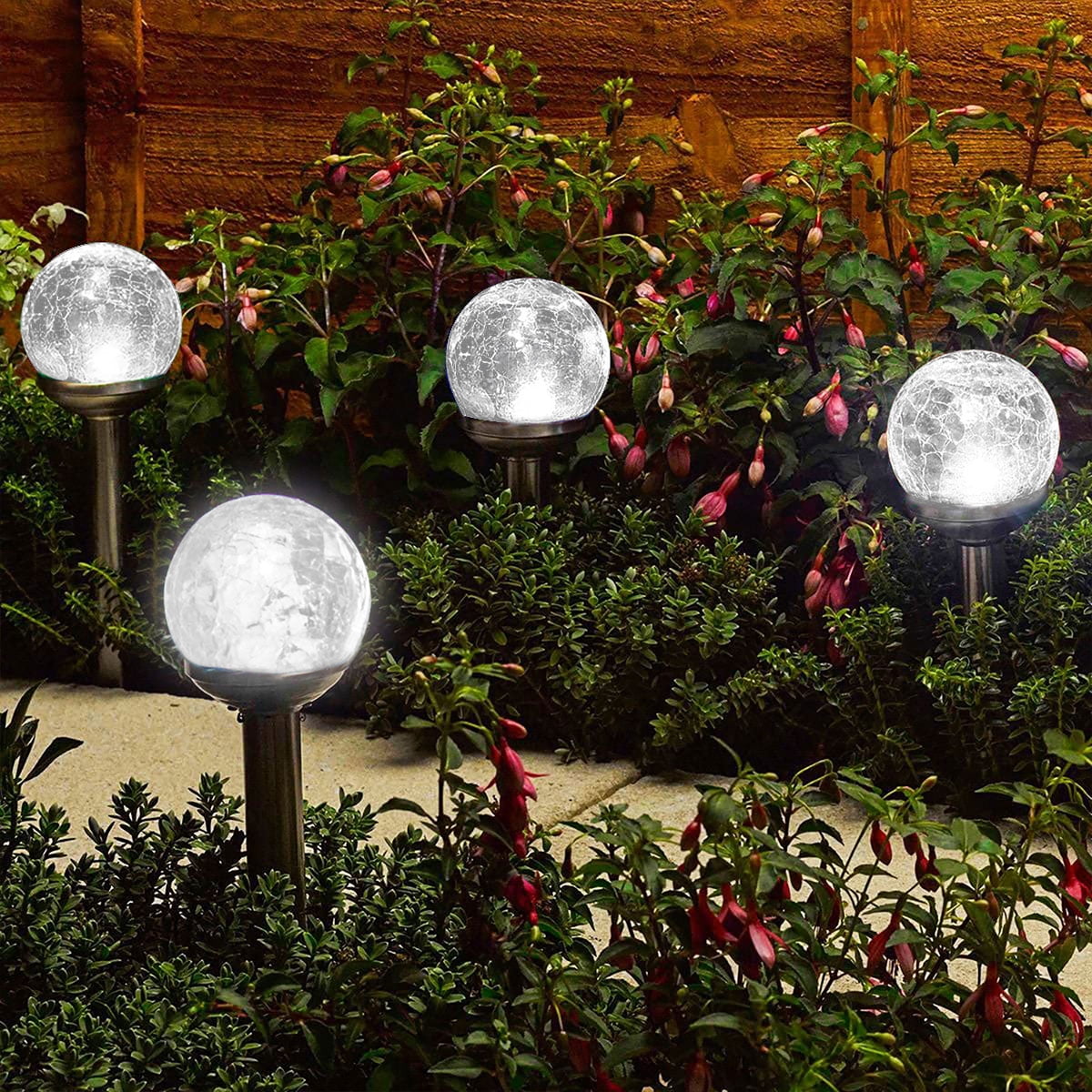 Cracked Glass Ball Garden Lights, Outdoor Waterproof Cool White Decorative LED Landscape Lighting for Patio Lawn Yard Path Decor, Stainless Steel