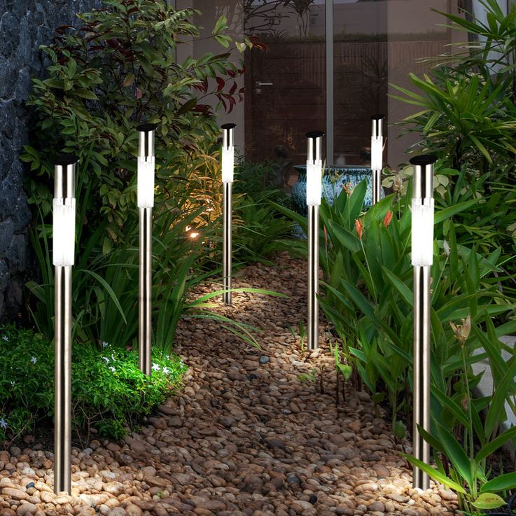 Solar LED Ground Spike Tall, Outdoor Path Lighting Weatherproof Path Solar Lamps, Stainless Steel, Cool White LED