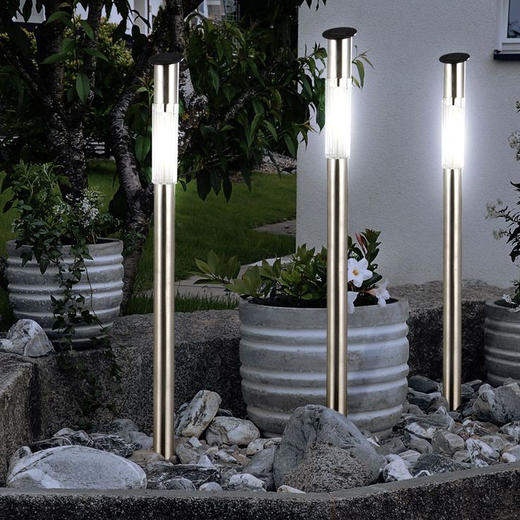 Solar LED Ground Spike Tall, Outdoor Path Lighting Weatherproof Path Solar Lamps, Stainless Steel, Cool White LED