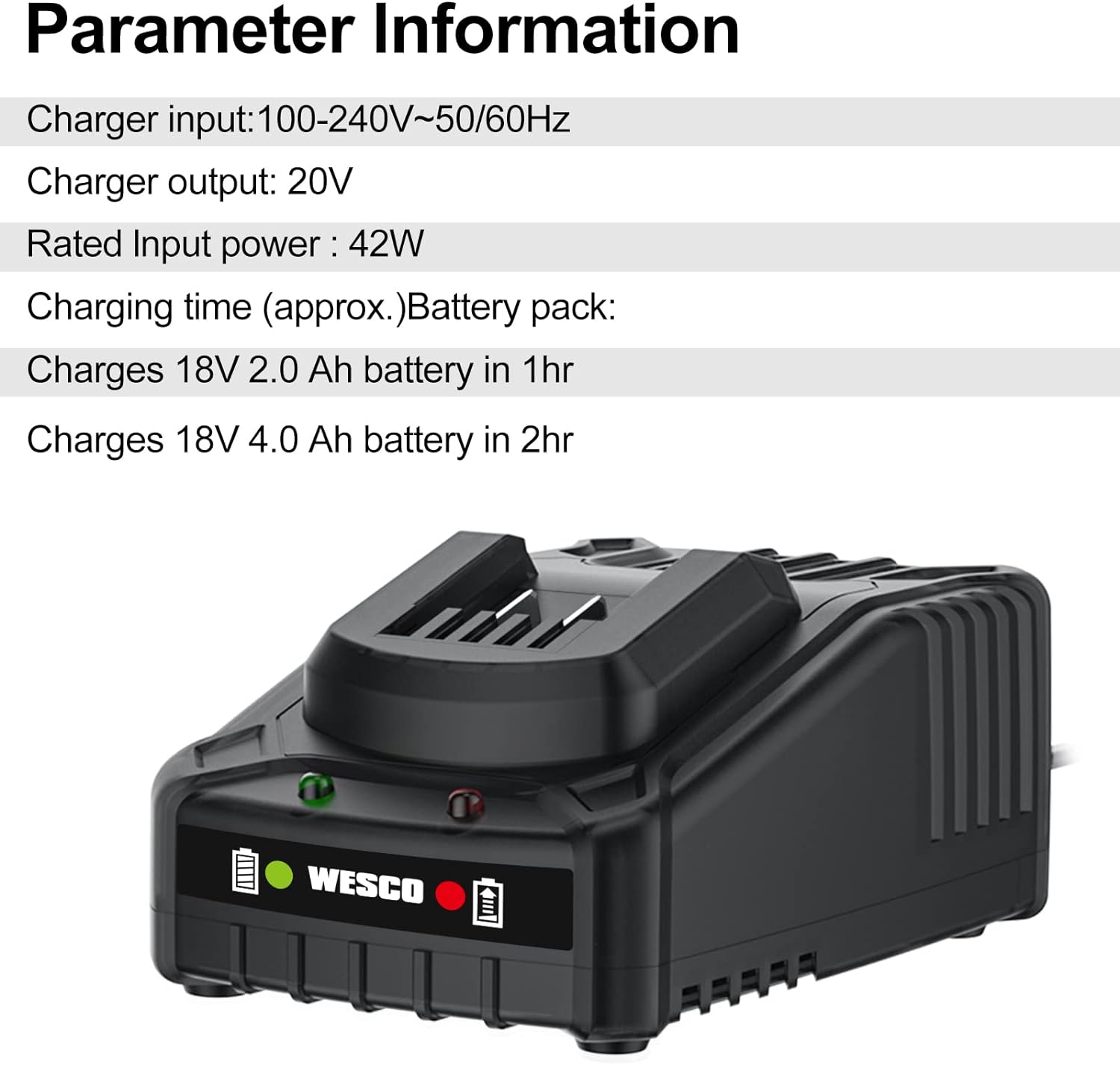 WESCO 18V MAX Battery Charger for WESCO Tools 18V Lithium Battery