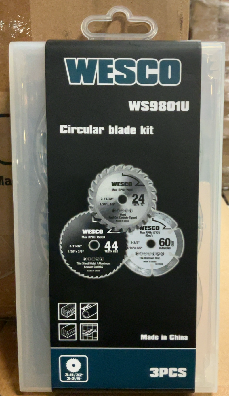 WESCO 3-3/8" Compact Circular Saw Blade Set, Arbor Size:3/5", Pack of 3-Pieces TCT/HSS/Diamond Saw Blades WS9801 for Worx WX420L & WX523L WESCO WS2978U 85mm Blade Set for Mini Saw