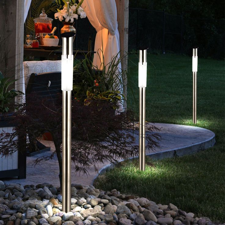 Solar LED Ground Spike Tall, Outdoor Path Lighting Weatherproof Path Solar Lamps, Stainless Steel, Cool White LED