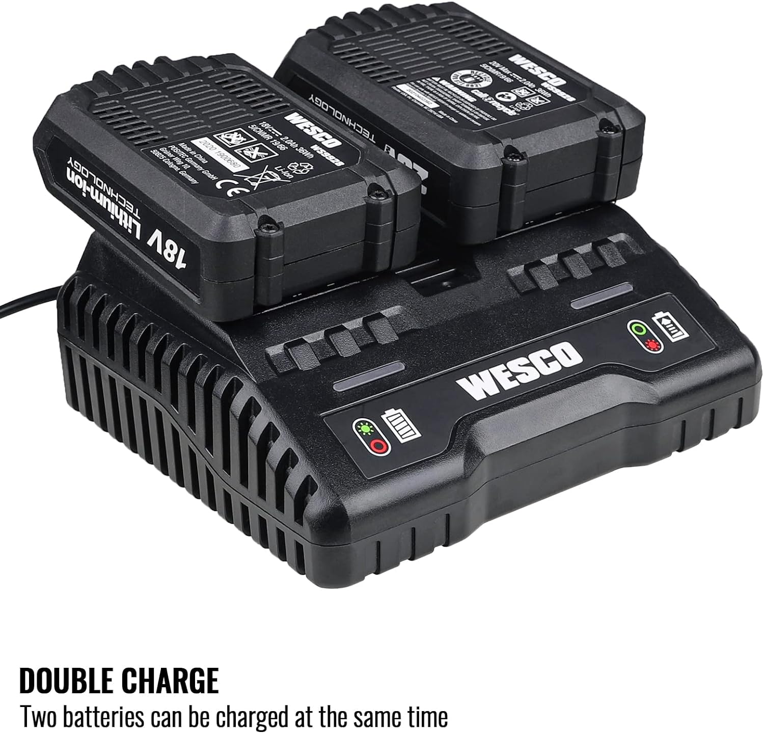 WESCO 2x 18V/ 2A Dual Port Battery Charger, WS9919