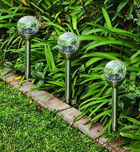 Cracked Glass Ball Garden Lights, Outdoor Waterproof Cool White Decorative LED Landscape Lighting for Patio Lawn Yard Path Decor, Stainless Steel