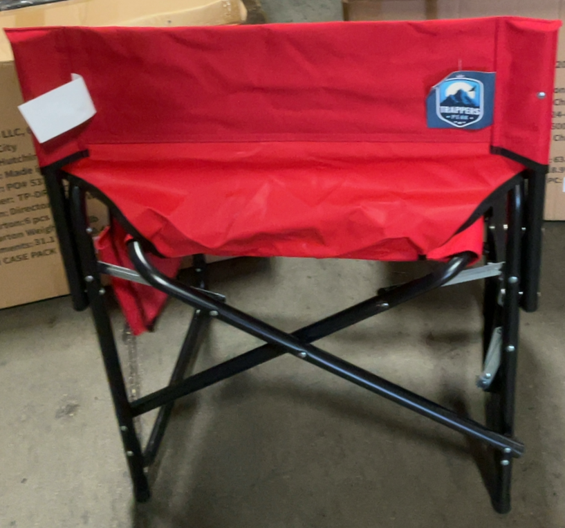 Trappers Peak Folding Directors Chair Outdoor Camping Chair with Side Table & Pockets, Red or Blue