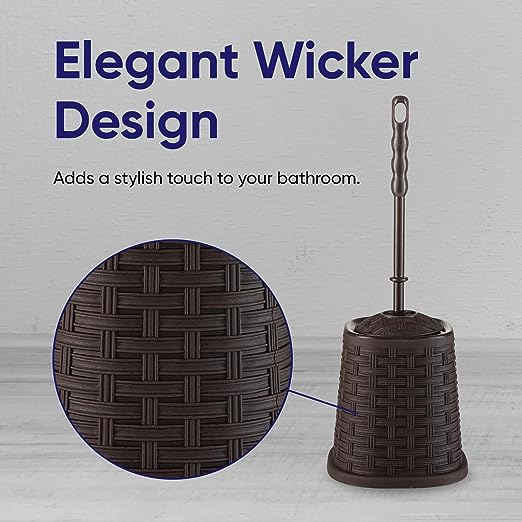 Superio Toilet Bowl Brush and Holder set, Wicker Style, Color Options:  White, Brown and Grey