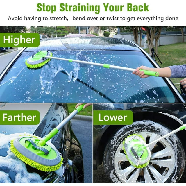 Car Cleaning Washing Mop Brush Adjustable Telescopic Long Handle Cleaning Mop, 58 in, Microfiber, for Car RV Truck