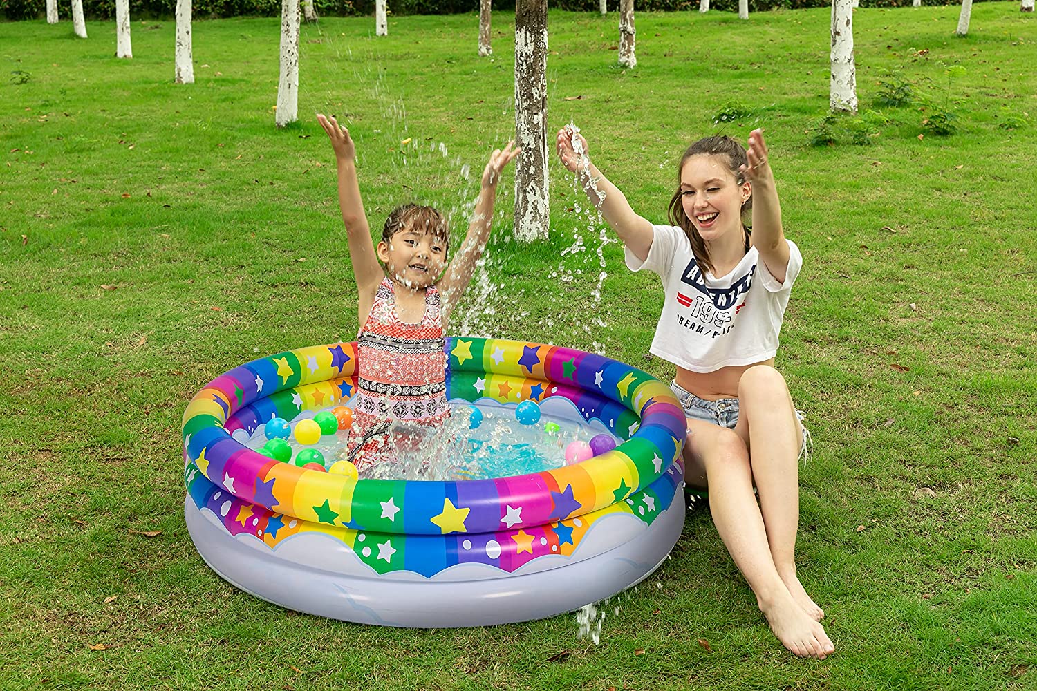 2 Pack 45'' Unicorn Rainbow & Rainbow Inflatable Kiddie Pool Set, Family Swimming Pool Water Pool Pit Ball Pool for Kids Toddler Indoor Outdoor Summer Fun
