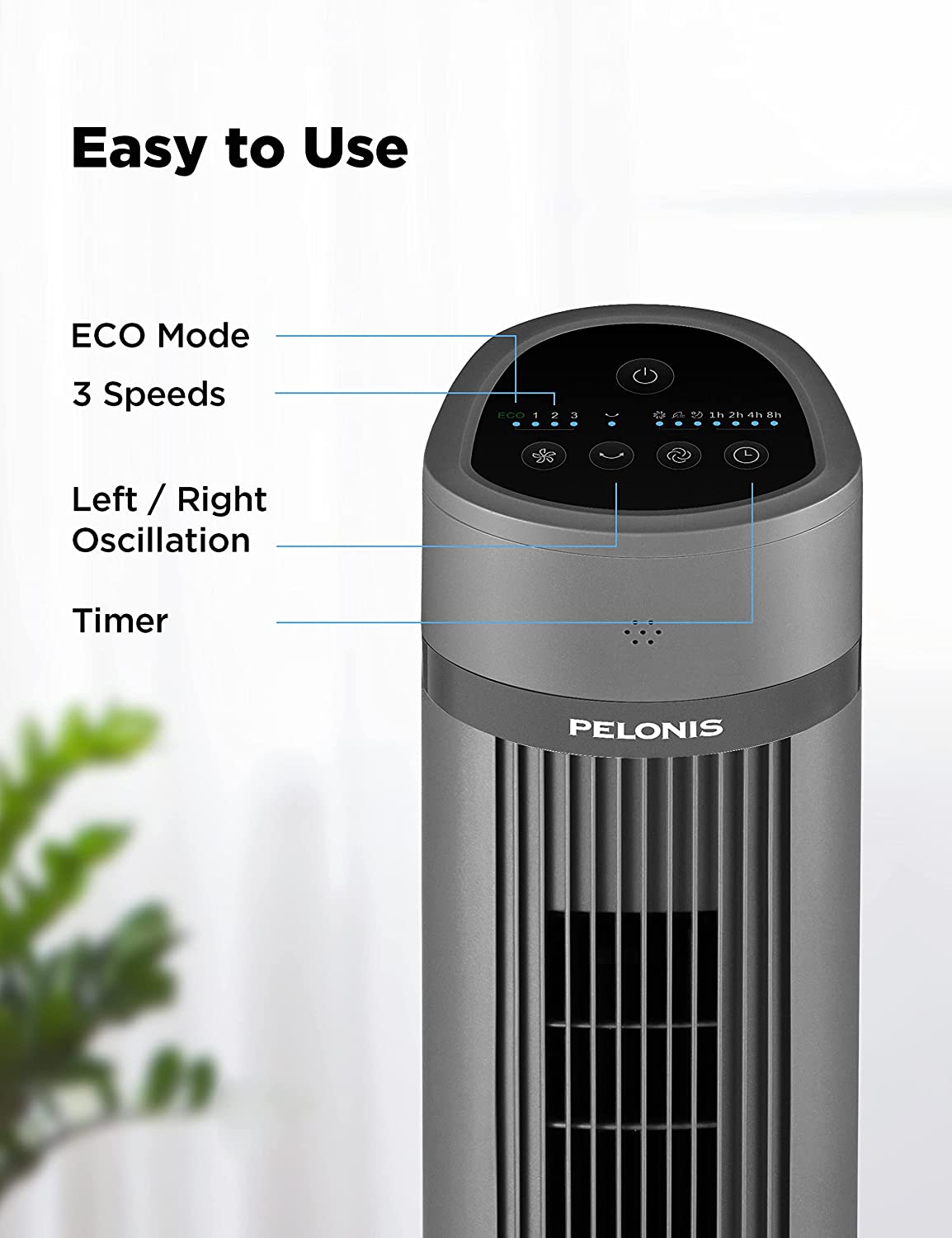 PELONIS 40 Oscillating Tower Fan | Remote Control | Quiet Stand Up | 3 Speed Settings | 3 Modes |15-Hour Timer | LED Display | for Bedroom Home Office Use| Black 40" Normal PELONIS 40-inch Tower Fans