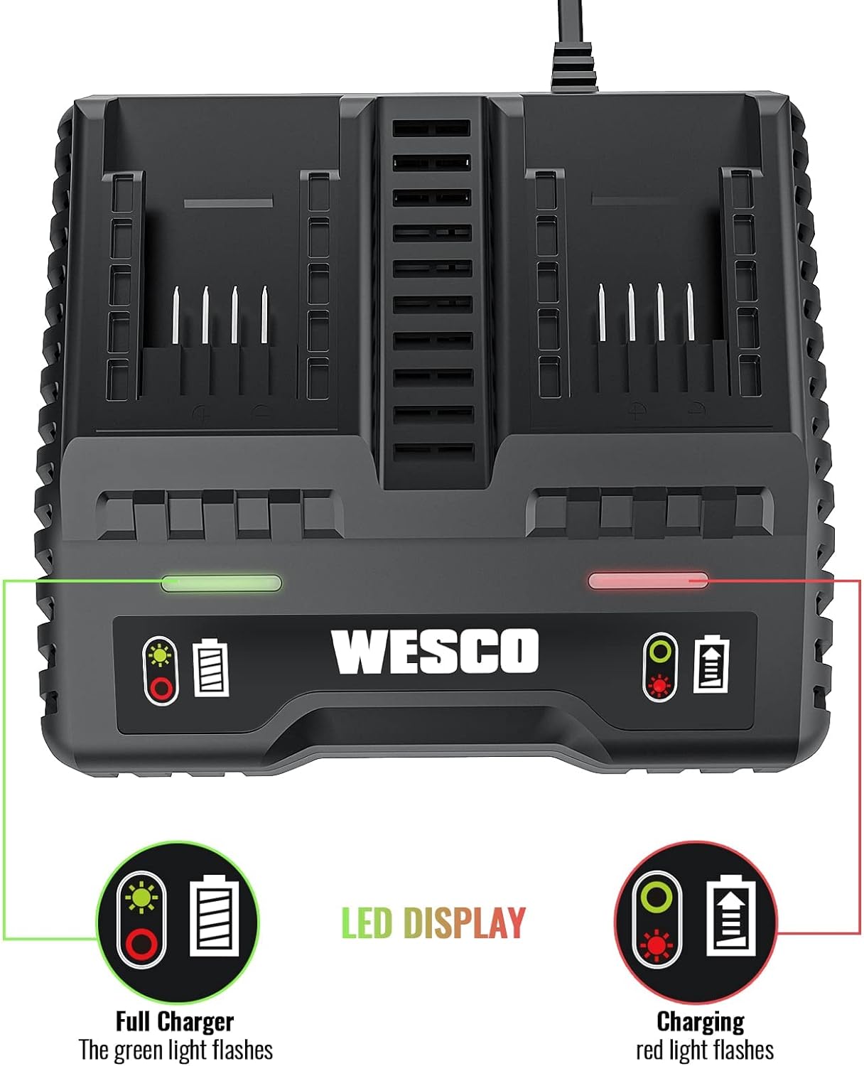 WESCO 2x 18V/ 2A Dual Port Battery Charger, WS9919